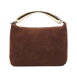 MANSUR GAVRIEL Chocolate Suede Metal Handle Hera Clutch